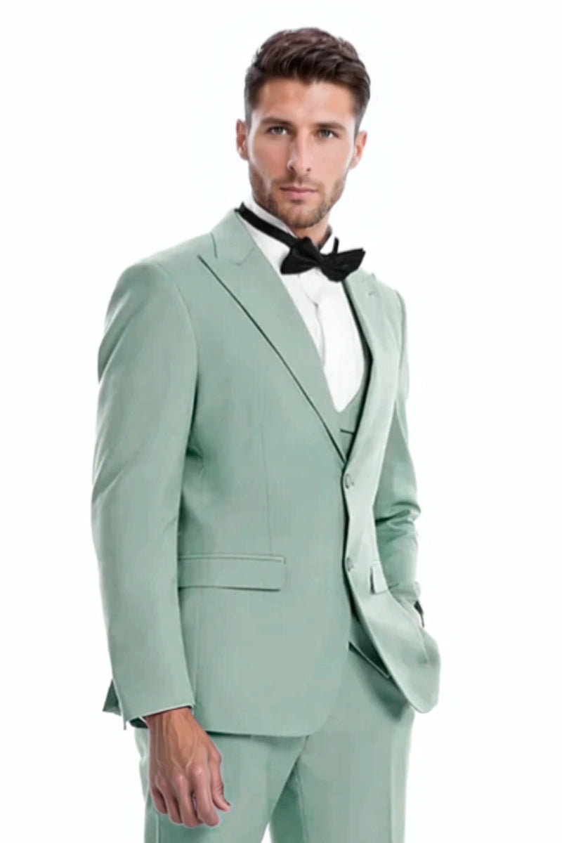 Modern sage green suit outfit-Front