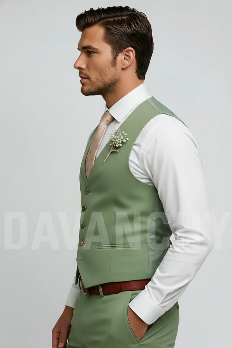 Men Sage Green Vest-Side
