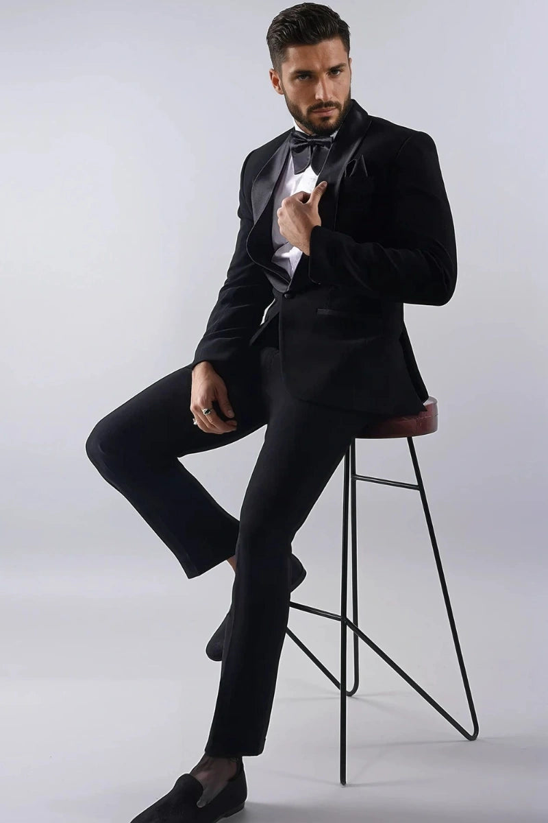 Custom-made black tuxedo suit for men-Front