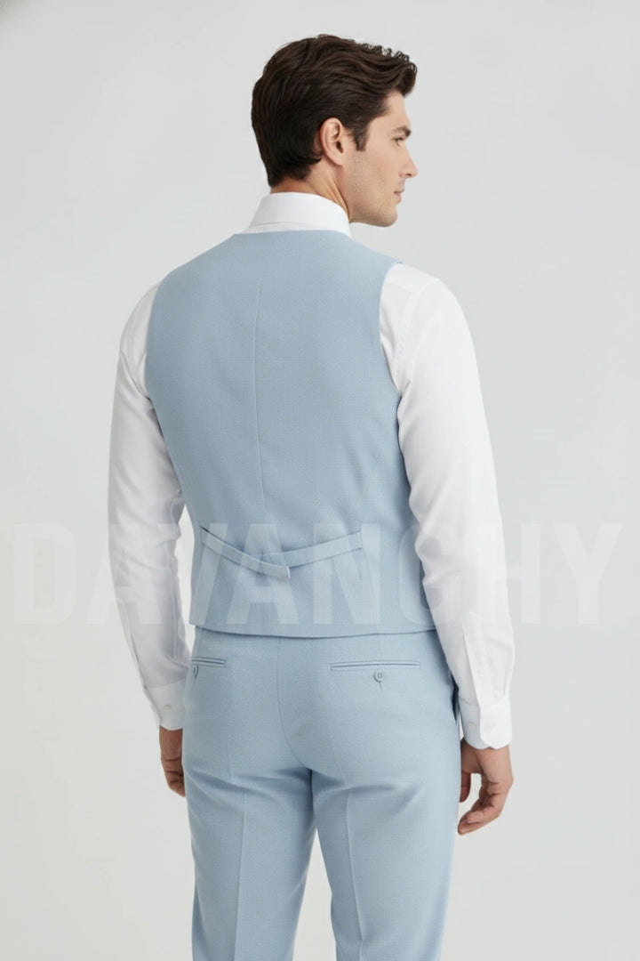 Sky Blue Formal Waistcoat  for Men-Back
