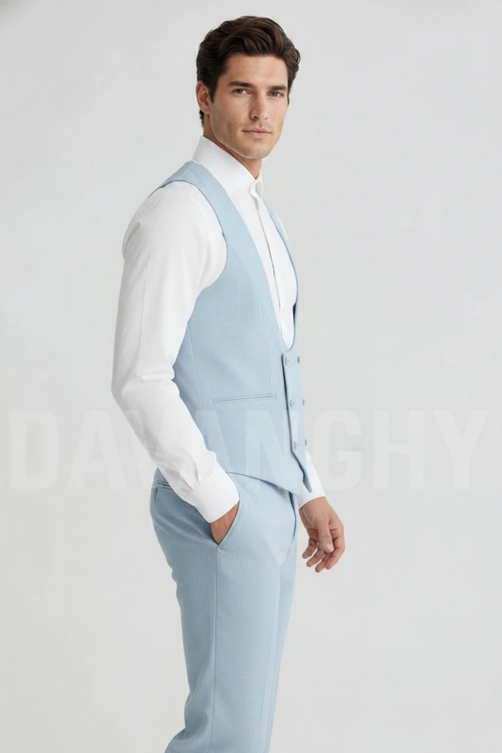 Sky Blue Formal Waistcoat for Men-Side