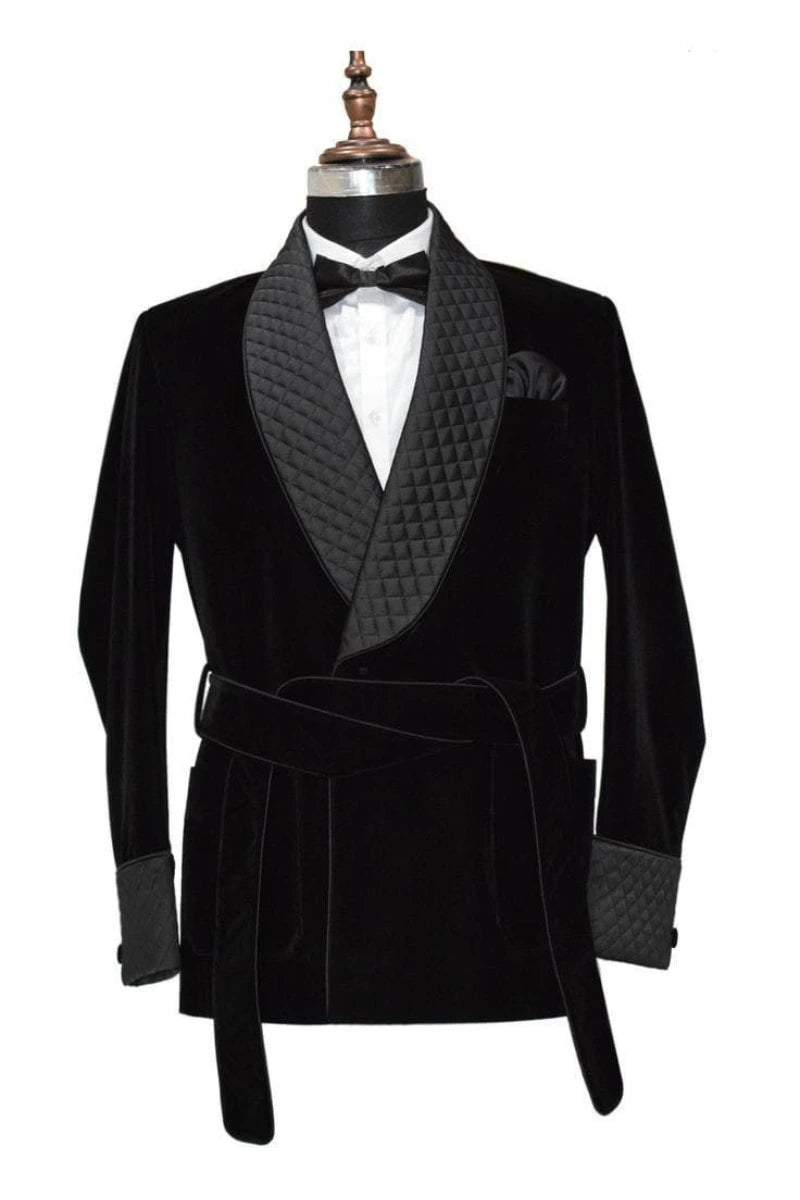 Men Smoking Jacket Winter Gift Christmas Jacket Velvet Black DaVanchy