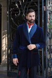 Men Velvet Coat Navy Blue Smoking Jacket Winter New Year Gift For Him