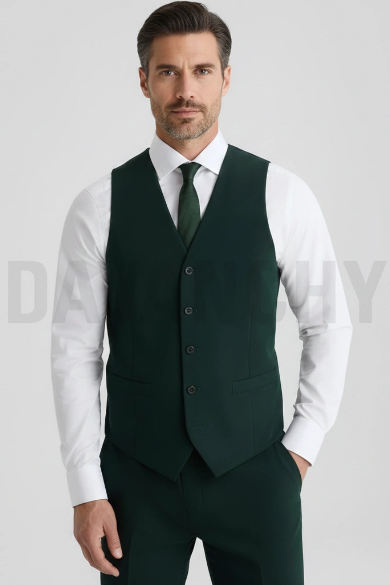 Men teal green formal waistcoat-Front
