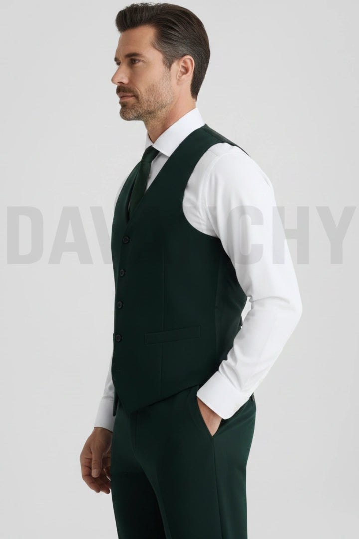 Men green waistcoat elegant business style-Side