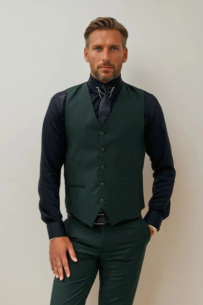 Men’s teal green engagement three piece suit-Front