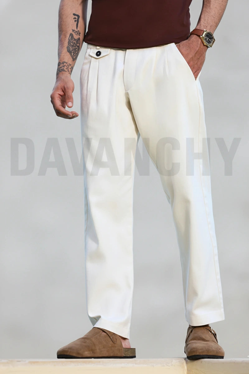 Men’s white regular fit trousers-Front