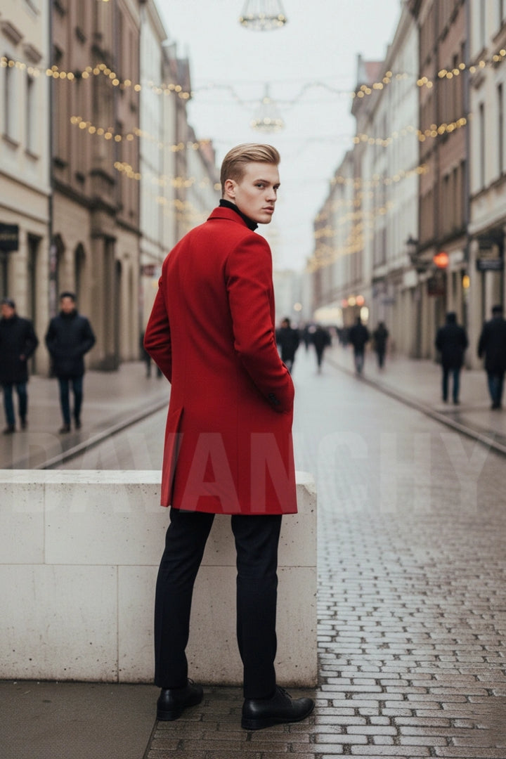 Men wool overcoat -Back