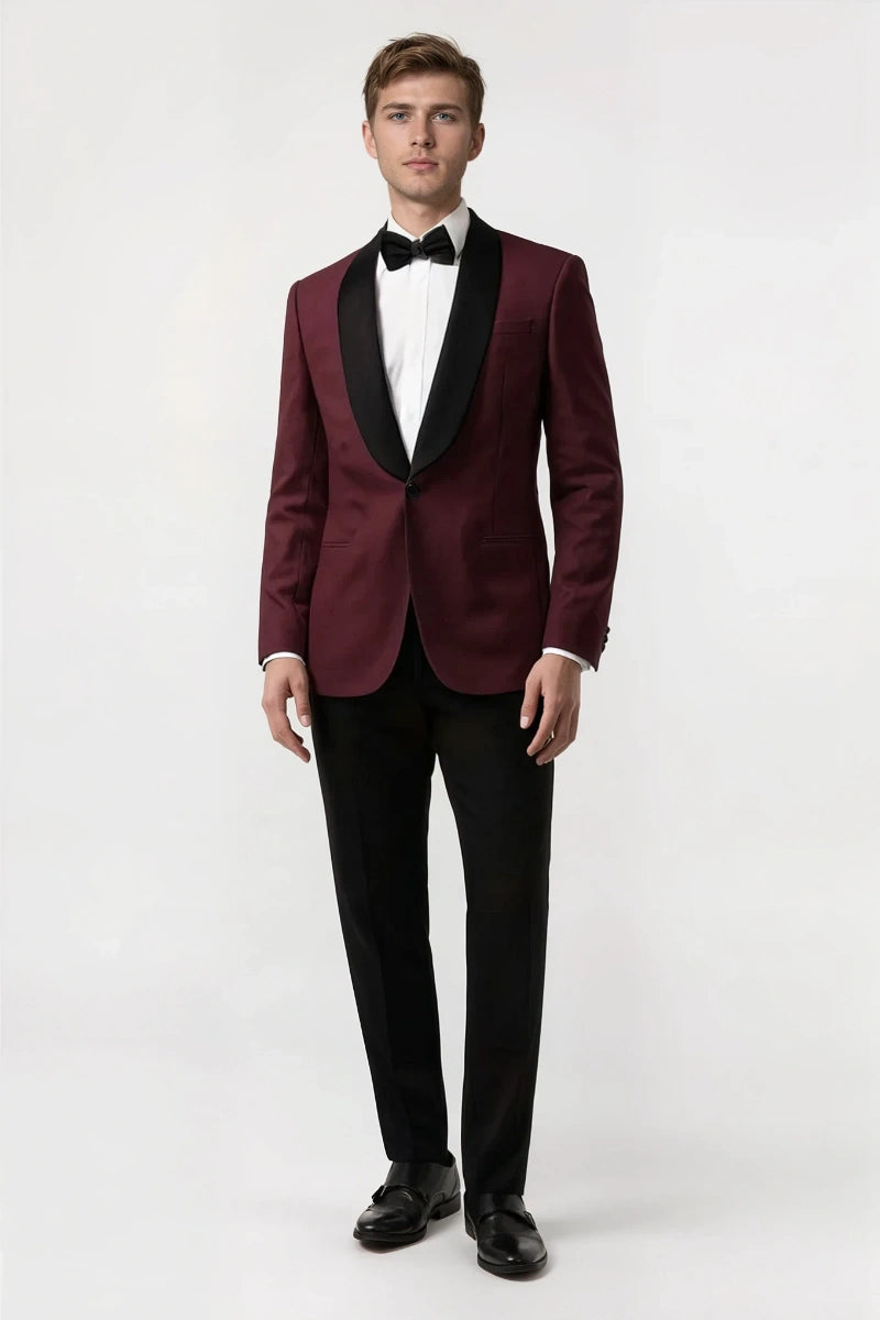 Men wine two-piece tuxedo suit – elegant wedding and party attire-Front