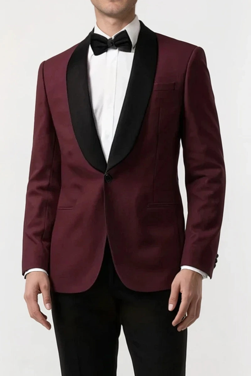 Designer men wine tuxedo suit – luxury formal wear for dinner and events-Front