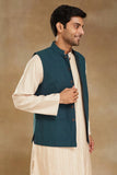 Men Half Jacket Ethnic Wear Traditional Wedding Jacket Teal Blue DaVanchy