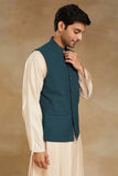 Men Half Jacket Ethnic Wear Traditional Wedding Jacket Teal Blue DaVanchy