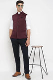 Men Half Jacket Ethnic Wear Traditional Wedding Jacket Wine DaVanchy