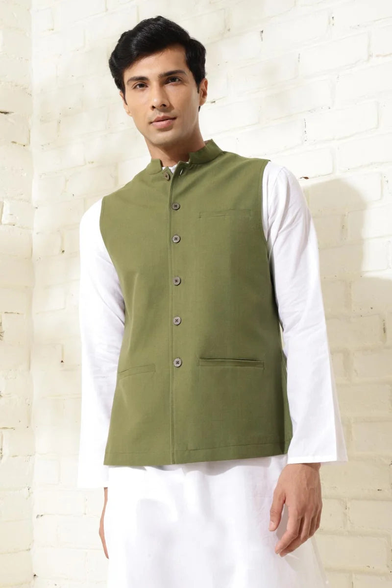 Men Half Jacket Ethnic Wear Traditional Wedding Jacket Greens DaVanchy