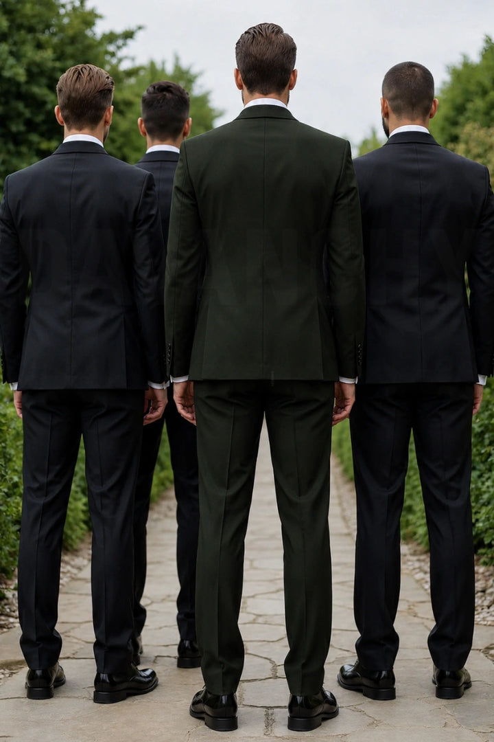 Men Premium Olive Green Grooms Suit Wedding Reception Wear-Back