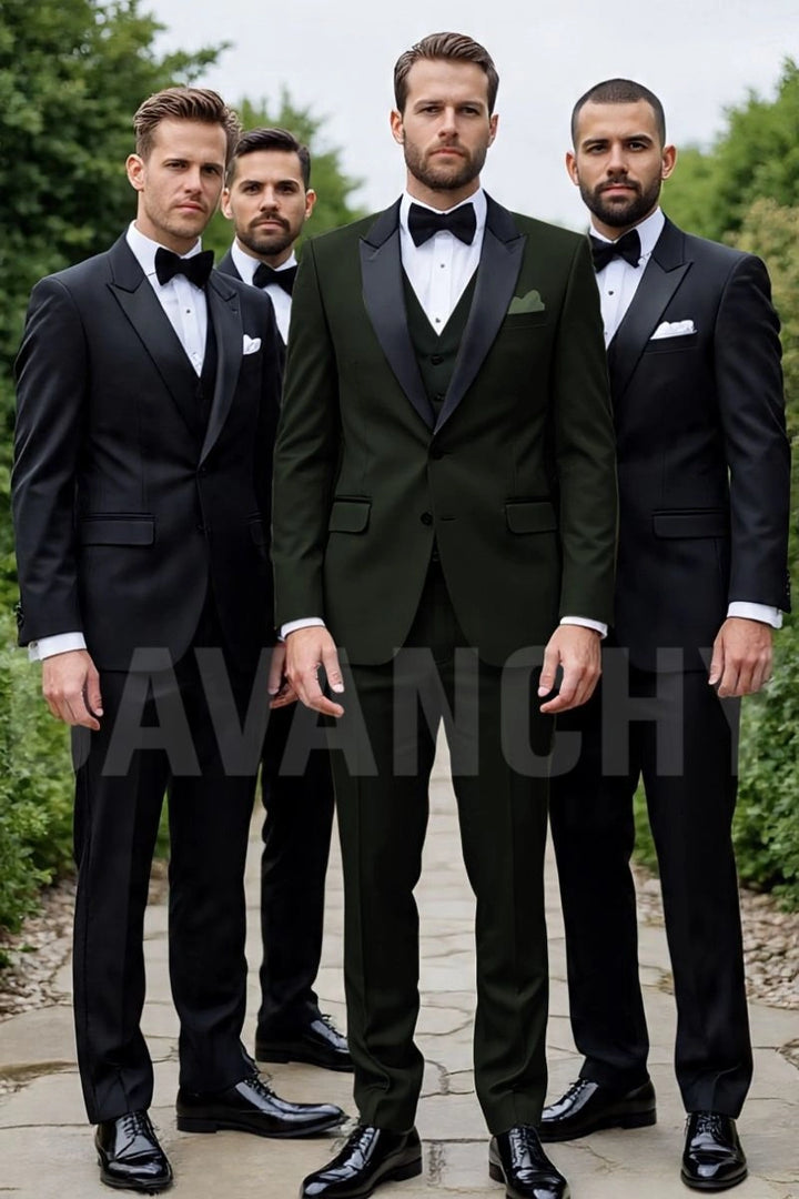 Men Olive Green Wedding Suit-Front