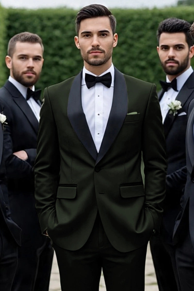 Men’s olive green formal two piece suit-Front