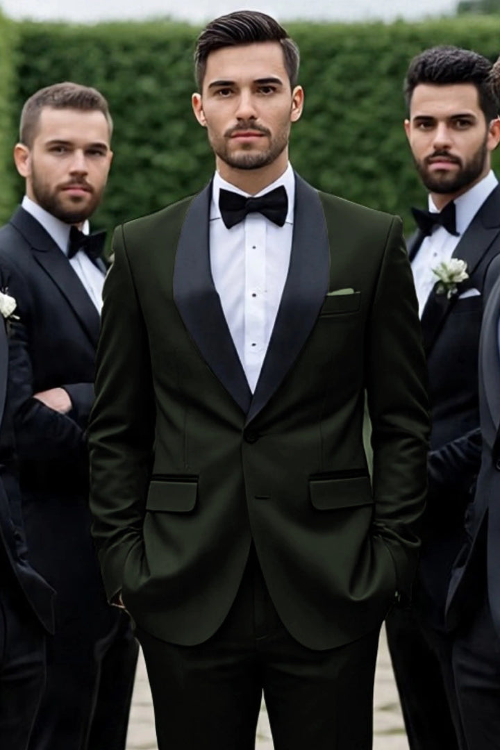 Men’s olive green formal two piece suit-Front