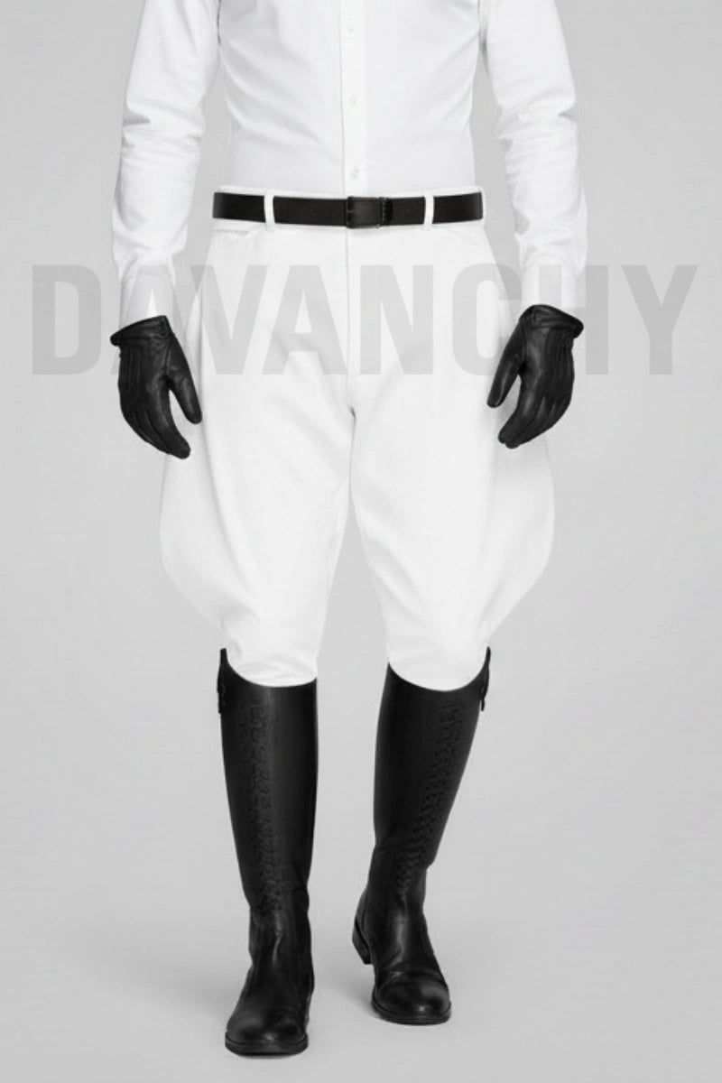 Men white equestrian breeches custom made-Front