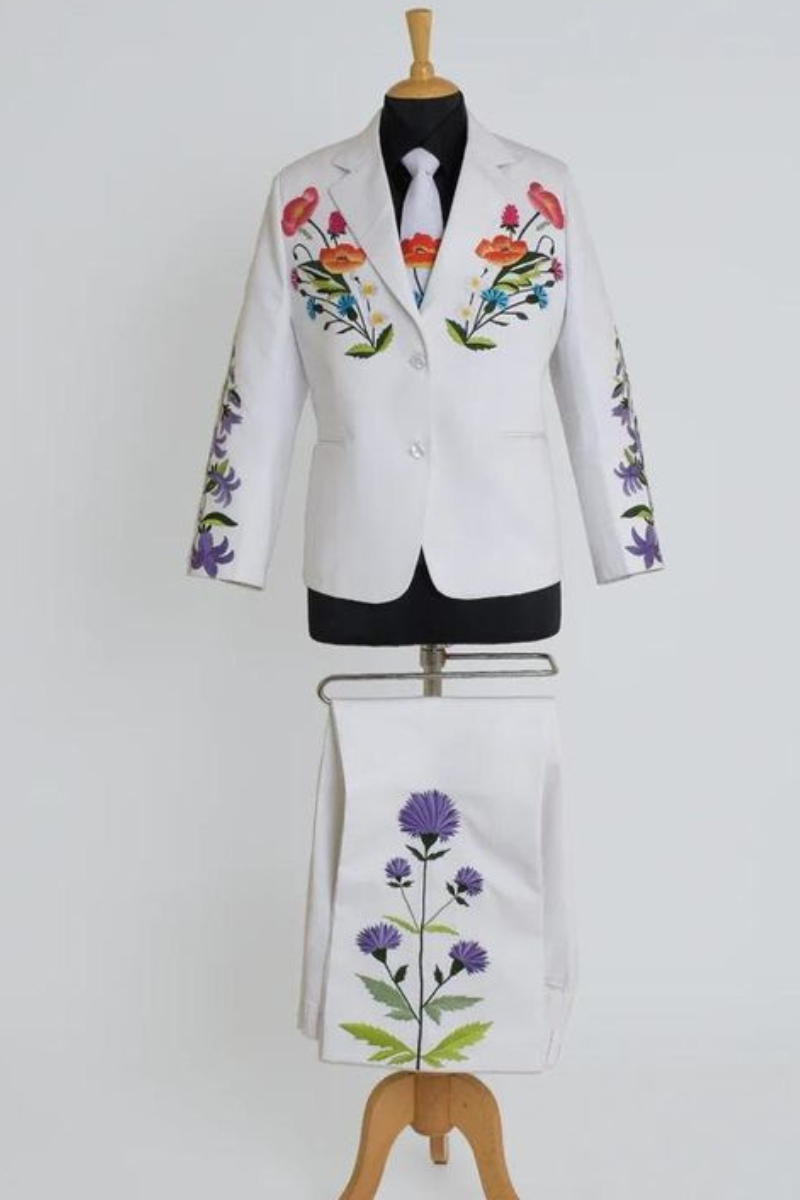 Men Embroidered White Suit Wedding Fashion Suits Embroidered  DaVanchy