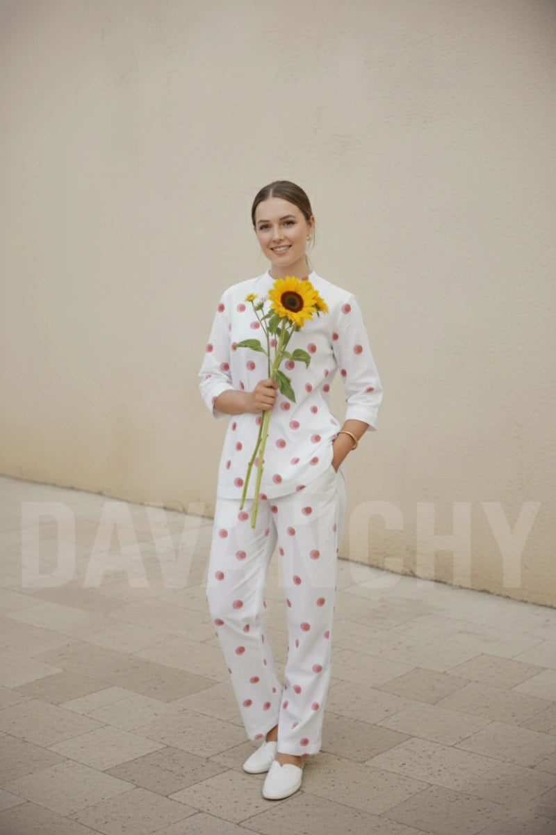 Women white cotton co-ord set-Front