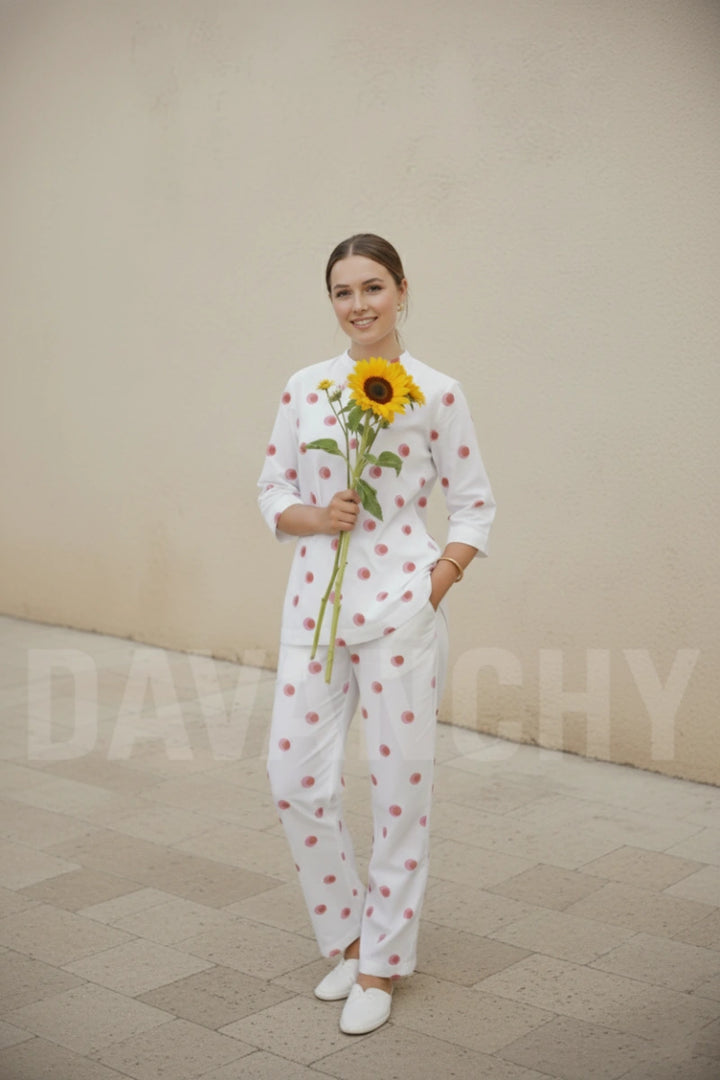 Women white cotton co-ord set-Front