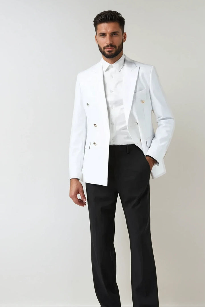 Men White Double Breasted Suit-Front