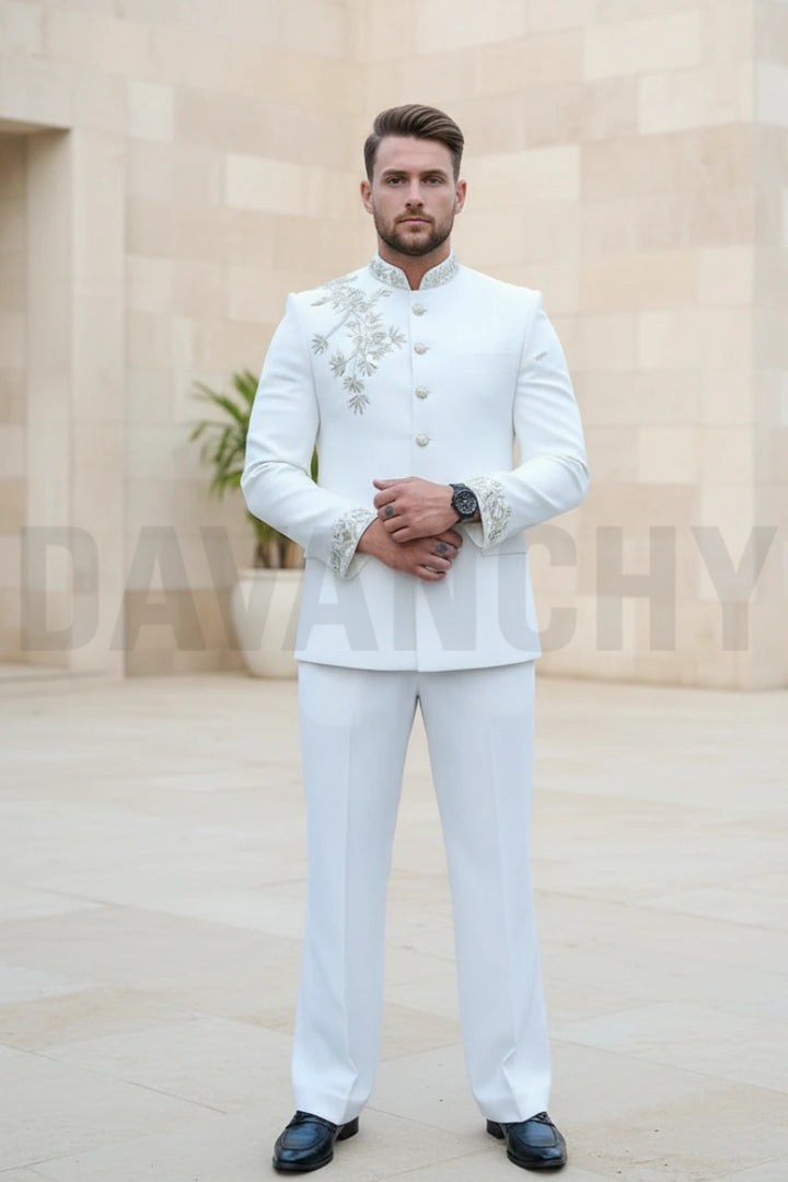 Men’s white premium jodhpuri suit-Front