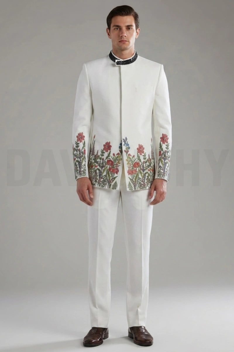 Mens white wedding suit-Front