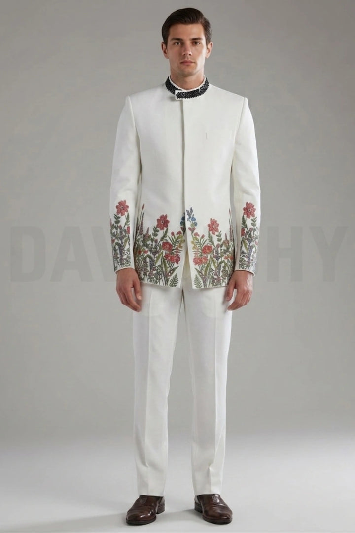 Mens white wedding suit-Front
