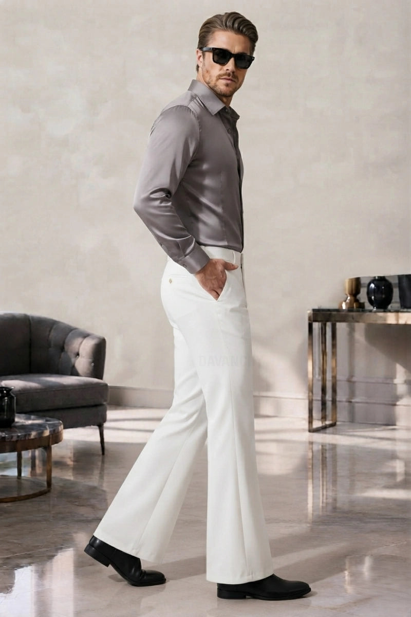 Men White Vintage Flared Pants