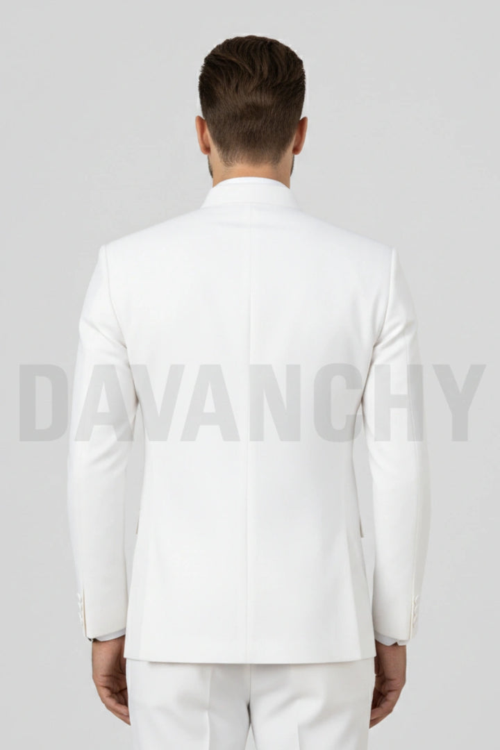Men wedding wear white Jodhpuri suit tailored fit-Back