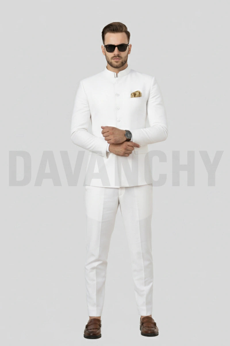 Premium White Jodhpuri Bandhgala Suit for Men-Front