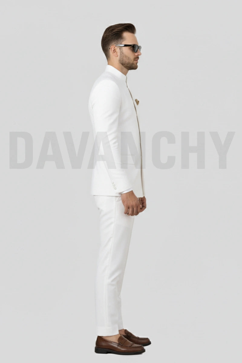 Men white bandhgala two piece suit elegant look-Side