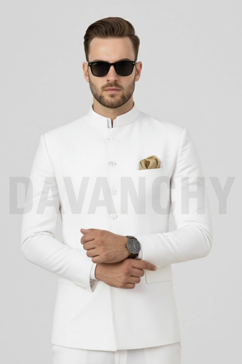 Elegant Mandarin Collar Two Piece Suit-Front