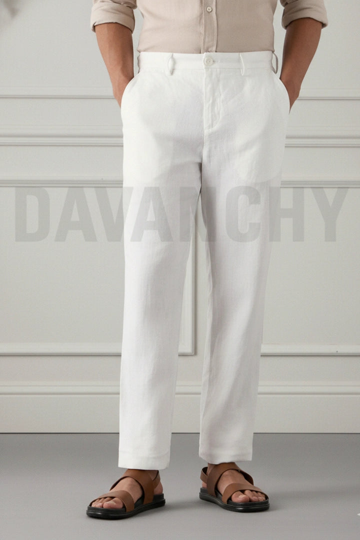 Men White Linen Formal Pant-Front