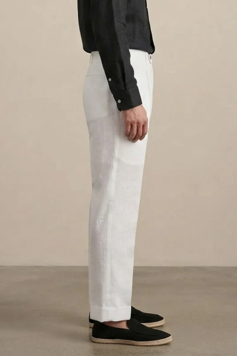 White Casual Linen Pant (Side)  
