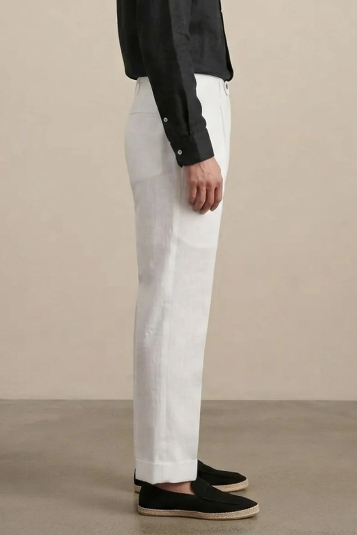 White Casual Linen Pant (Side)  

