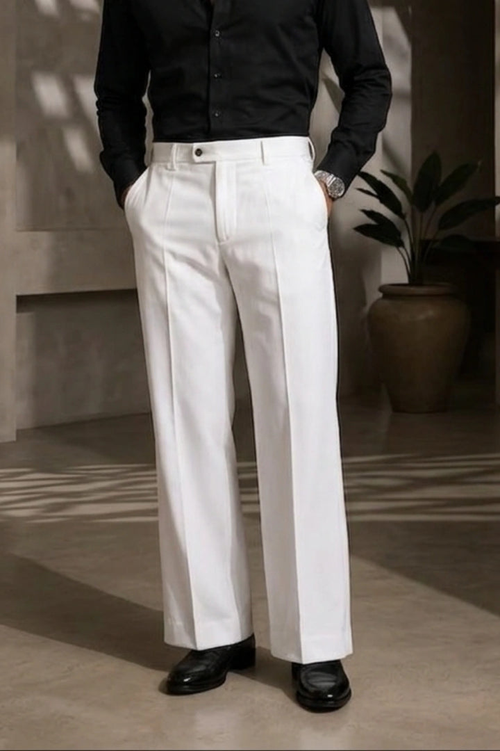  Men’s White High-Waist Straight-Leg Pants Front 