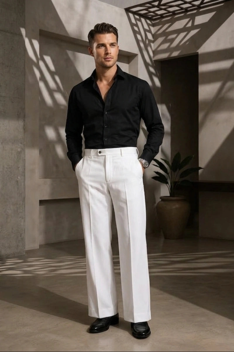 High-Waist Men White Stylish Pants Full Front