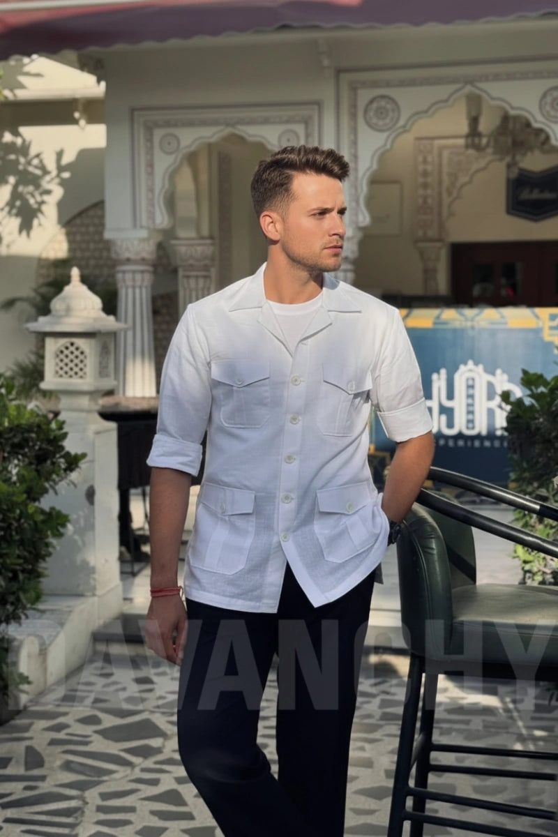 Men White Safari Shirt