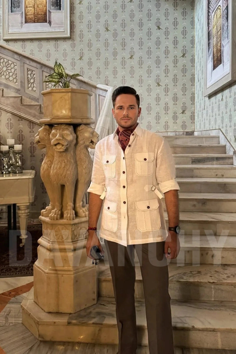 Linen Safari Jacket Shirt For Men