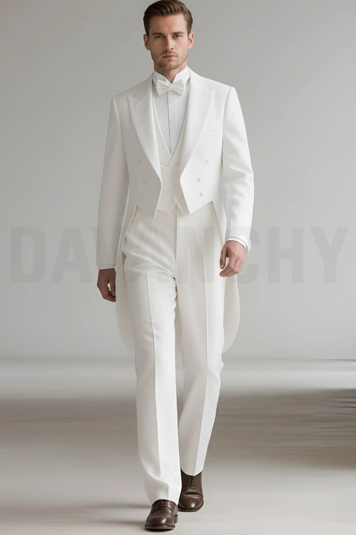 Men White Victorian Tailcoat Suit-Front
