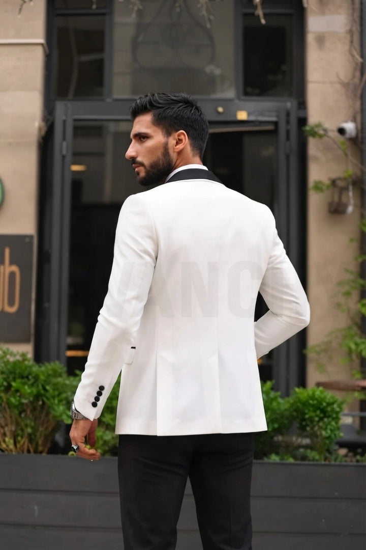 Premium White Tuxedo Wedding Suit for Men-Back