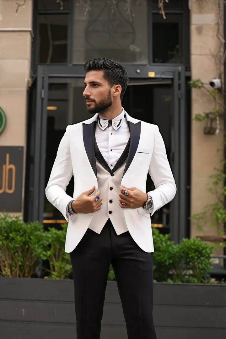Modern Slim Fit White Tuxedo Suit-Front