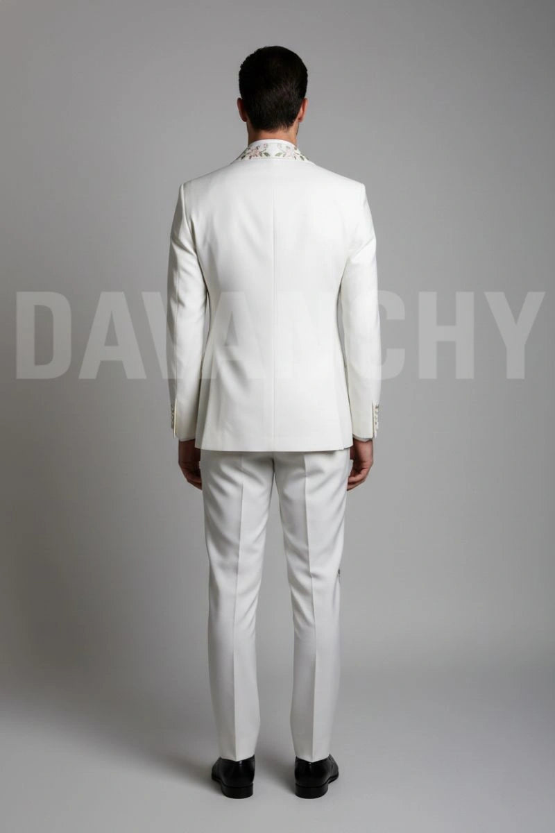 Elegant Floral Embroidery Detailing Two Piece Suit for Men-Back