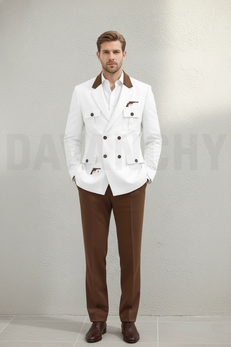 Men trendy premium double breasted two piece suit-Front