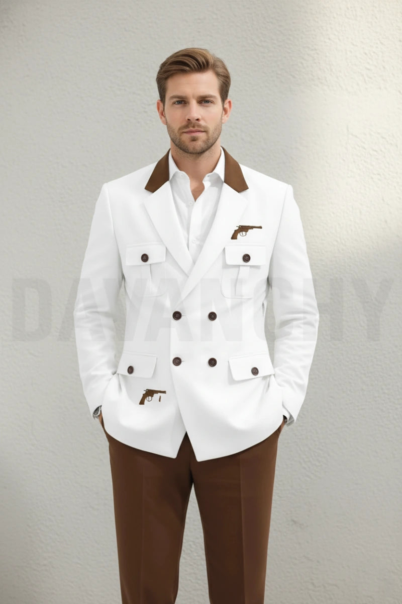 Men stylish formal safari style two piece suit-Front