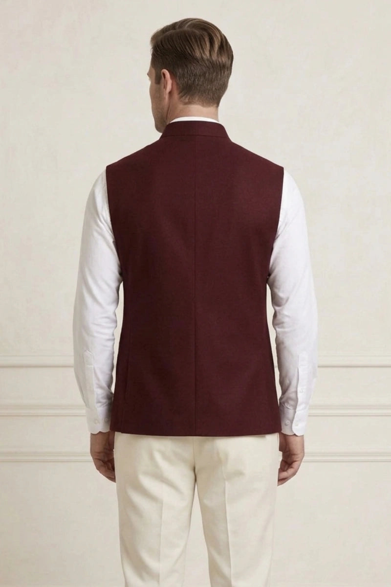 Men Tailored Fit Ethnic Waistcoat for Weddings and Party Wear – Back