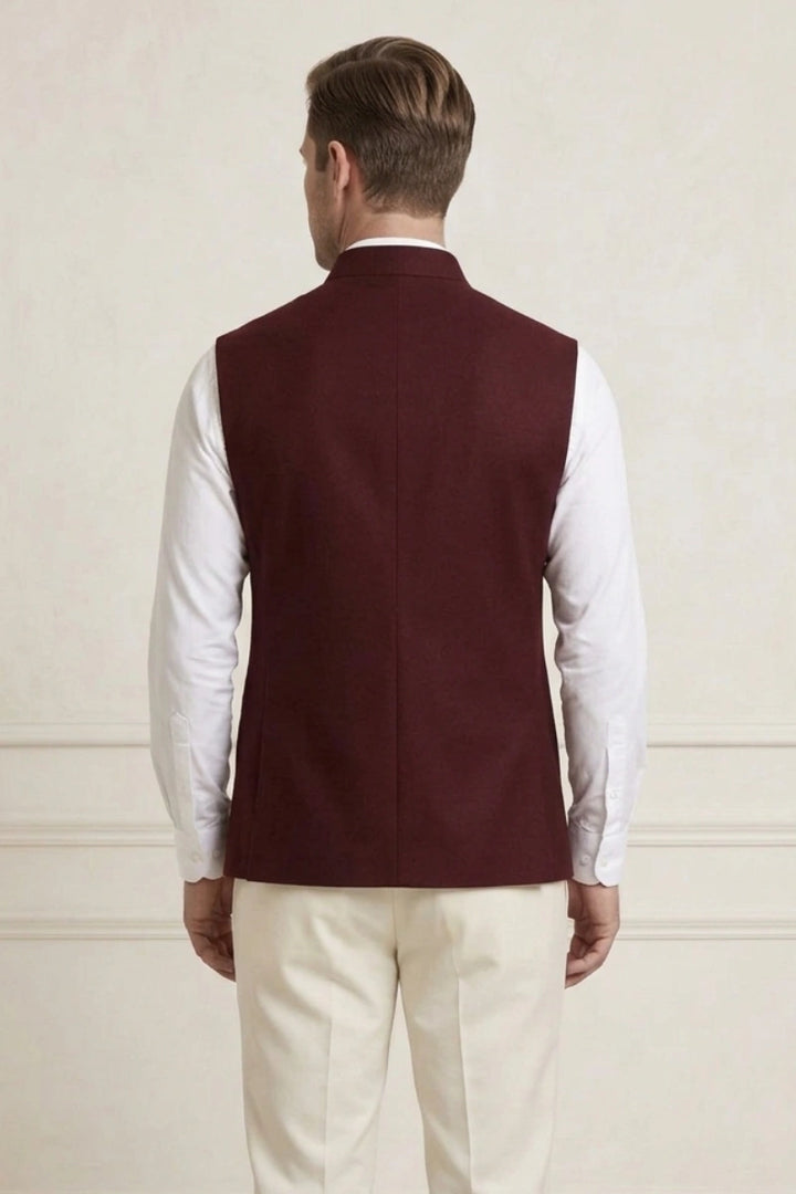 Men Tailored Fit Ethnic Waistcoat for Weddings and Party Wear – Back
